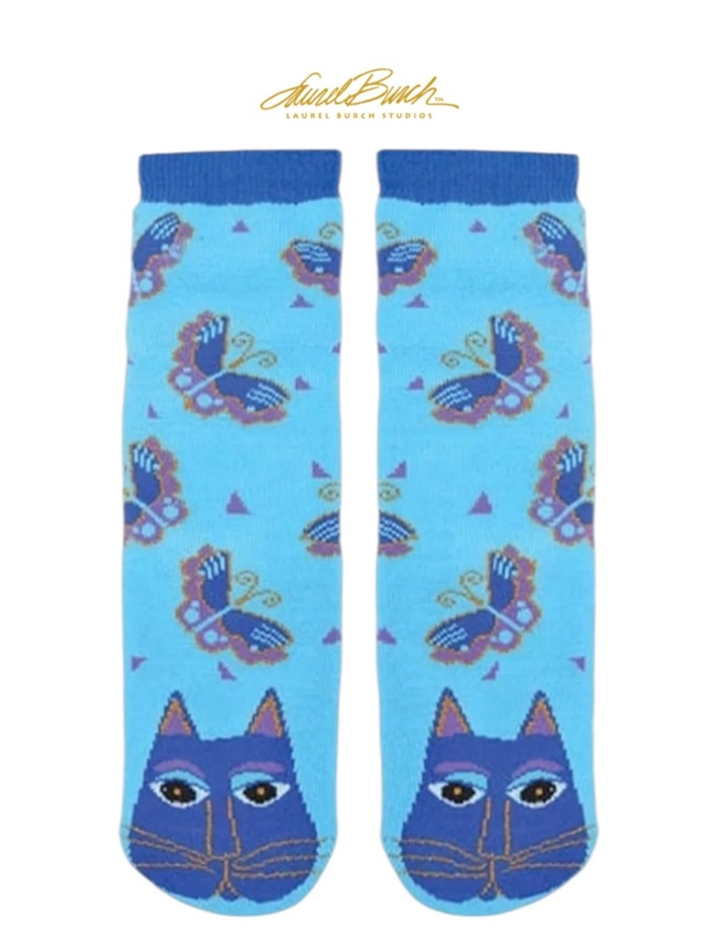 Laurel Burch Cat Slipper Socks Indigo Blue NWT Cozy Gift